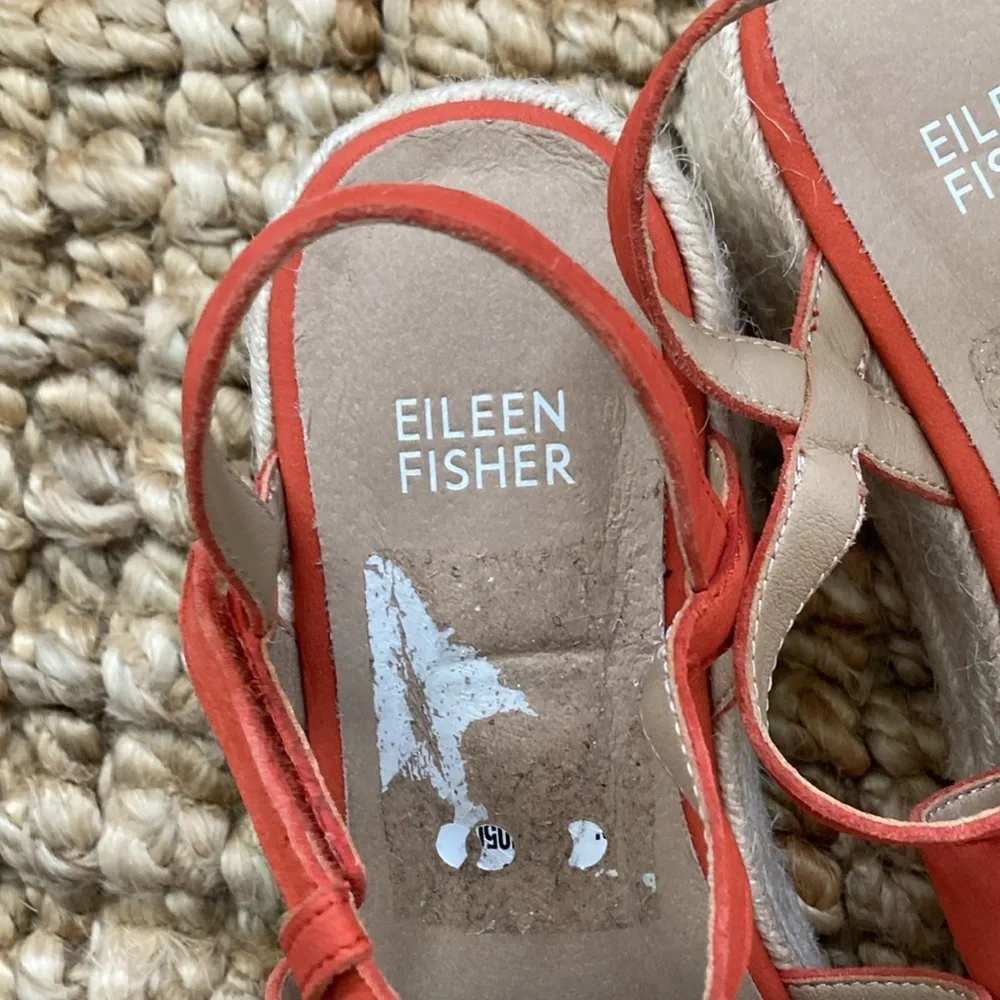 Eileen Fisher Devi Espadrille Strappy Leather Platform Shoe Womens Size 5 Orange